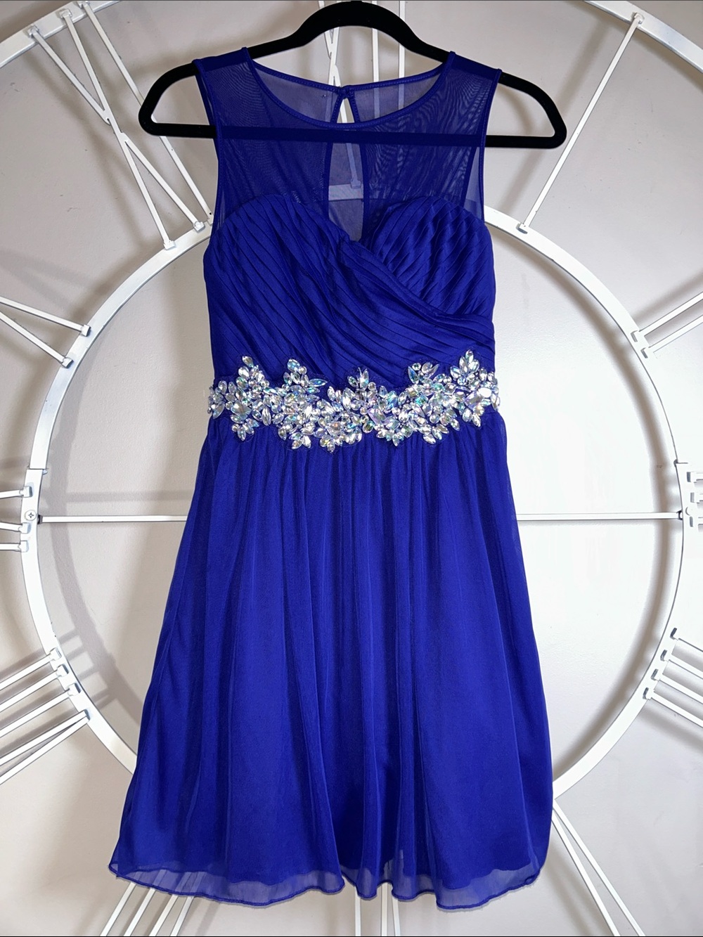 NWT Speechless Cobalt Blue Mesh & Jeweled Waist Mini Dress